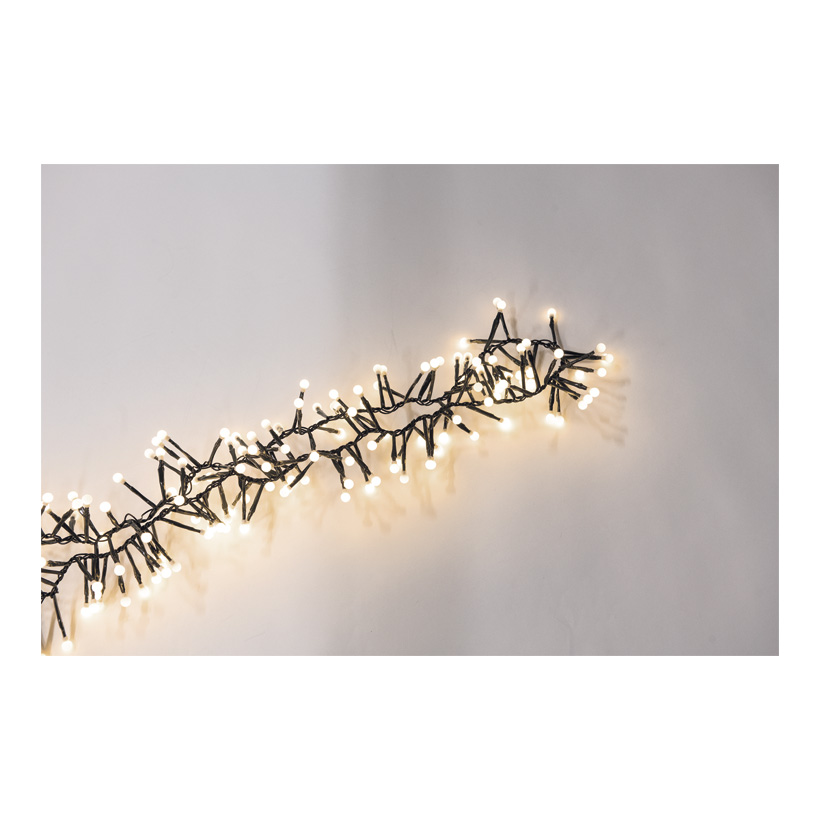 Cluster-Lichterkette mit 192 Kugel-LEDs, 200cm IP44 Stecker für außen, 4x koppelbar, 8 Progr. m. Memoryfunktion, 5m Zuleitung, 1-farbige LEDs, Kabelfarbe: grün