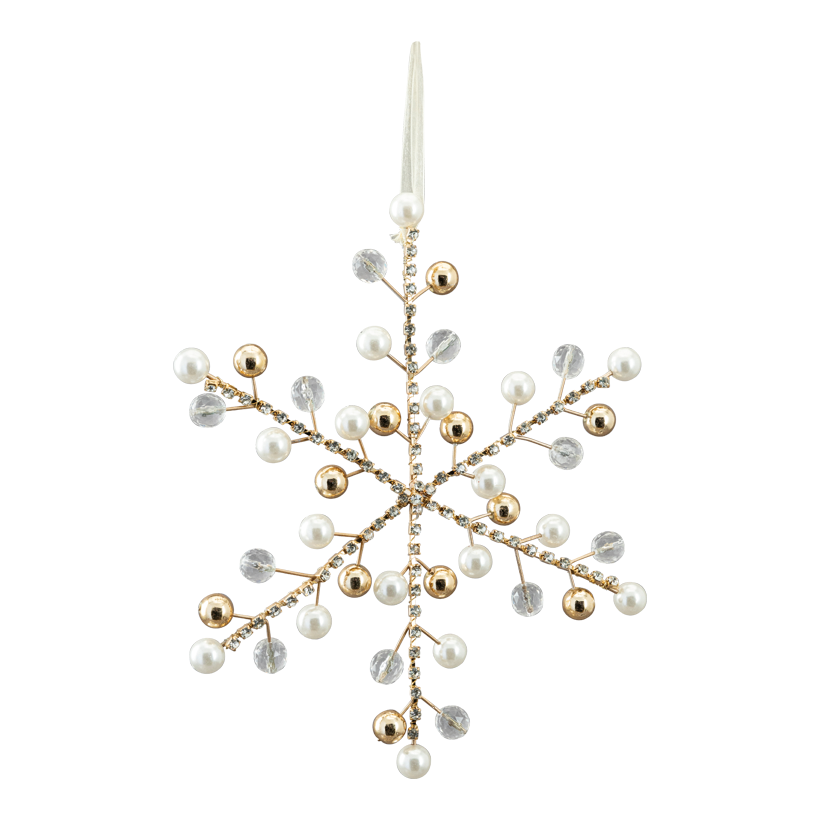 Perlen Schneeflocke, 25cm  aus Kunststoff, mit Hänger