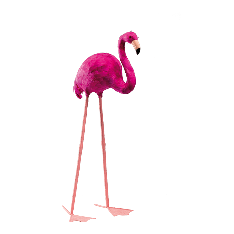 Flamingo, 45x18x90cm aus Styropor, mit Federn beklebt Flamingo, 45x18x90cm aus Styropor, mit Federn beklebt
