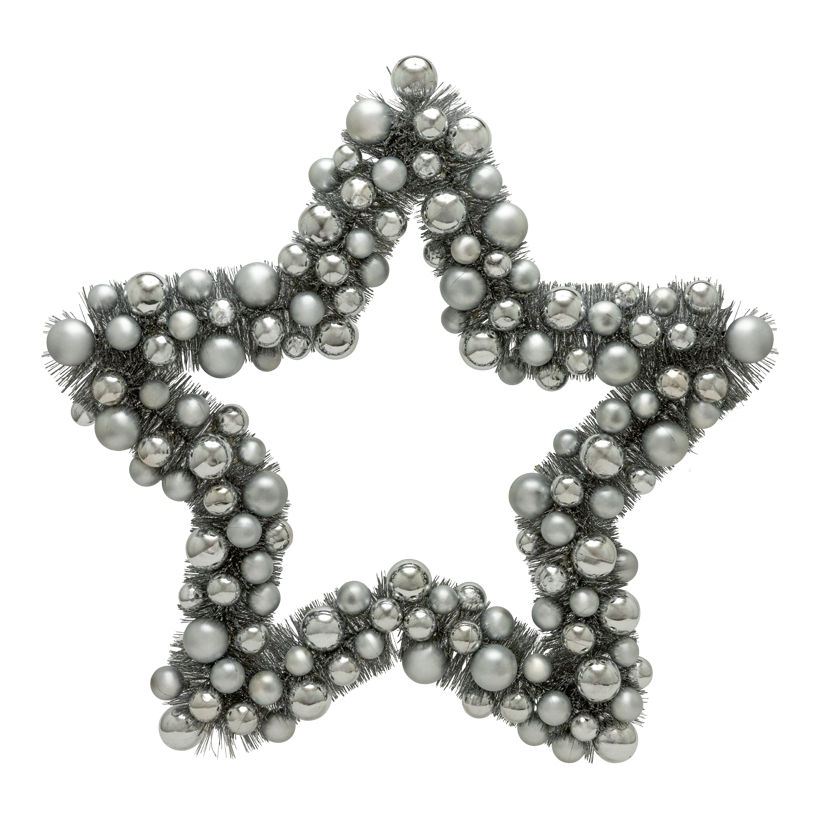 Stern mit Weihnachtskugeln, 40cm aus Kunststoff, beglittert, einseitig beschmückt