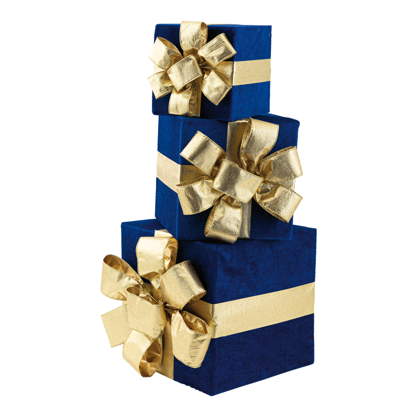 Geschenkpäckchen 25x25x28cm, 20x20x26cm, 15,5x15,5x18cm im 3-er Set, aus Samt, ineinander passend